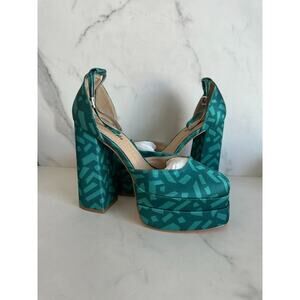 SHEIN Teal Retro 80s Platform Heels Sz 10 NEW